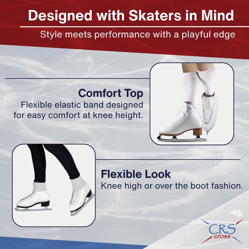 CRS Cross Figure Skating Socks. 2 Pair of Knee High Tights for Ice Skates and Dance. Premium Footed Skate Socks are available in a Wide Variety of Fun Colors. (Waltz White) - Image 3
